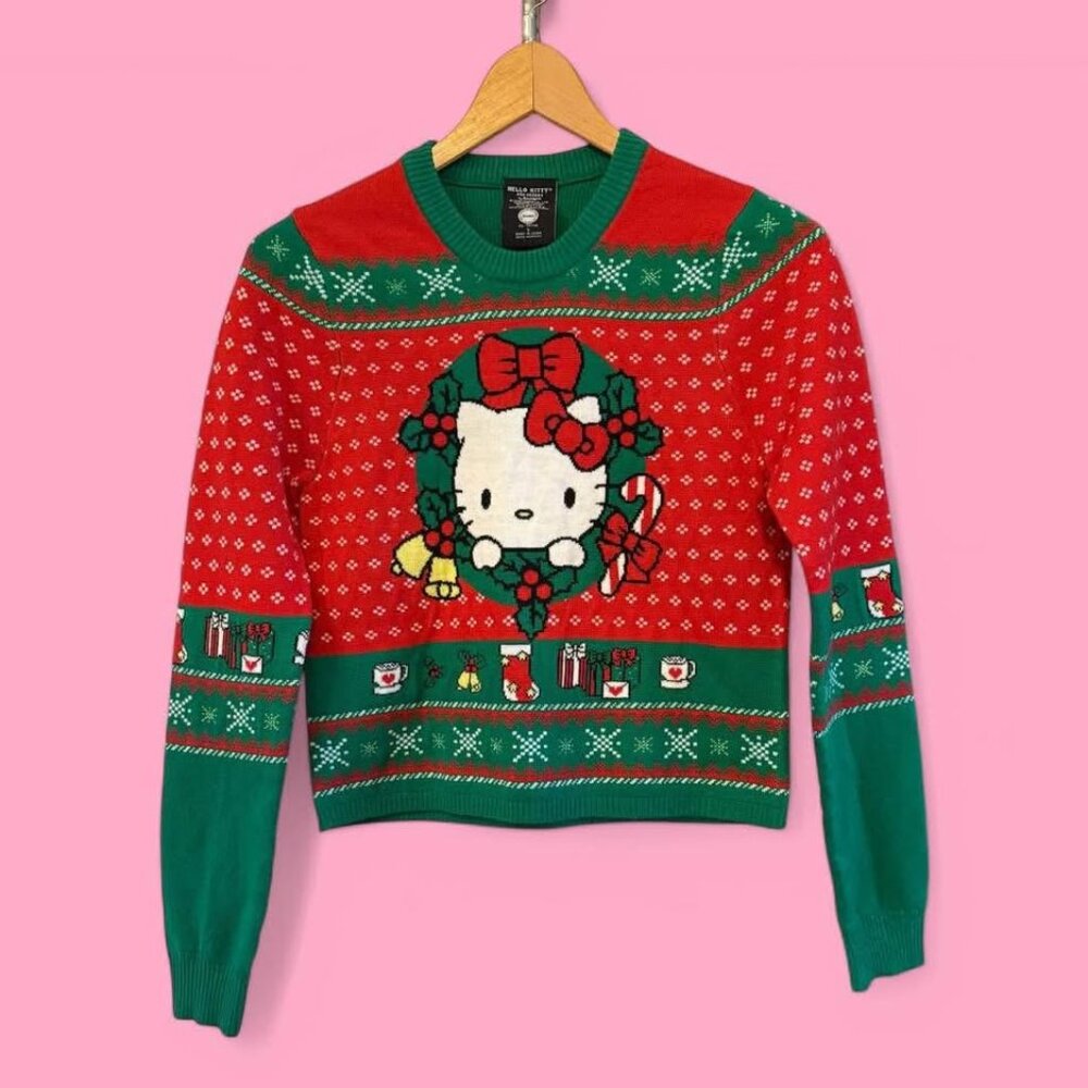 Red and Green Sanrio Hello Kitty Bioworld Ugly Christmas Sweater-Size Small‎